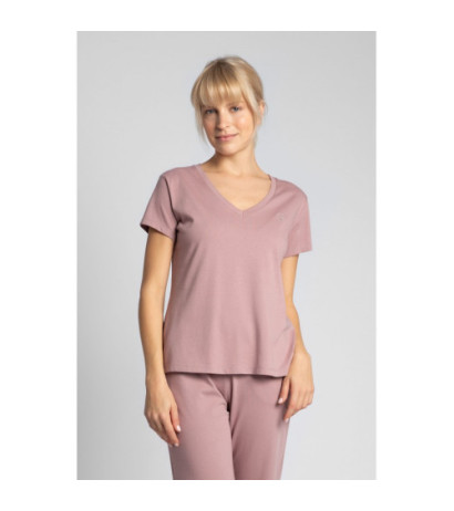LA014 T-shirt do spania z dekoltem w serek - wrzosowy