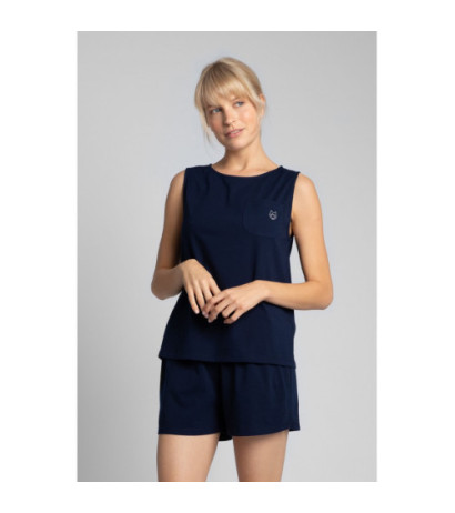 LA015 Bawełniany top do spania bez rękawów - granatowy