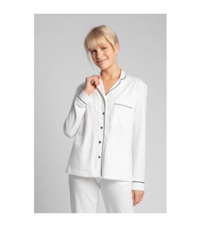 LA019 Bawełniana koszula od piżamy z kołnierzykiem - ecru