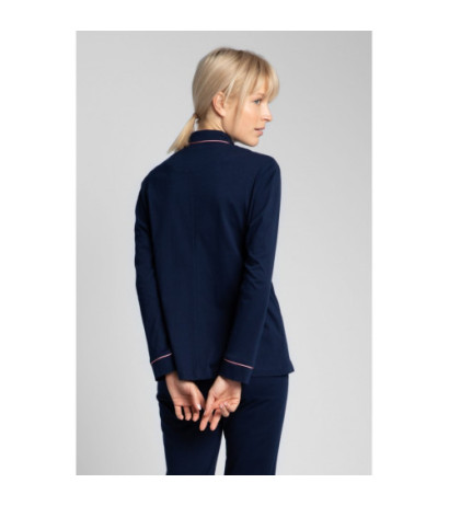 LA019 Bawełniana koszula od piżamy z kołnierzykiem - granatowa