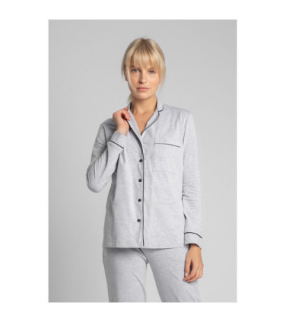 LA019 Bawełniana koszula od piżamy z kołnierzykiem - popielata