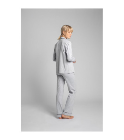 LA019 Bawełniana koszula od piżamy z kołnierzykiem - popielata