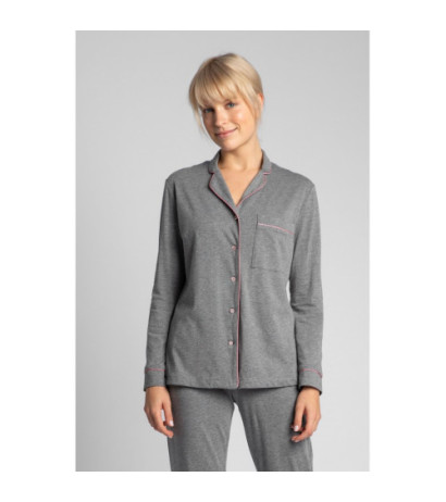 LA019 Bawełniana koszula od piżamy z kołnierzykiem - szara