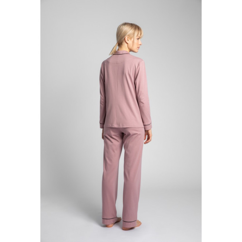 LA019 Bawełniana koszula od piżamy z kołnierzykiem - wrzosowa