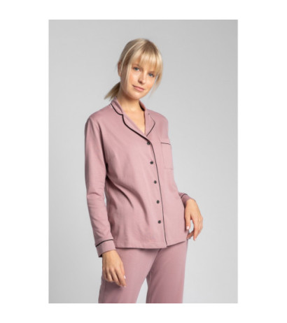LA019 Bawełniana koszula od piżamy z kołnierzykiem - wrzosowa