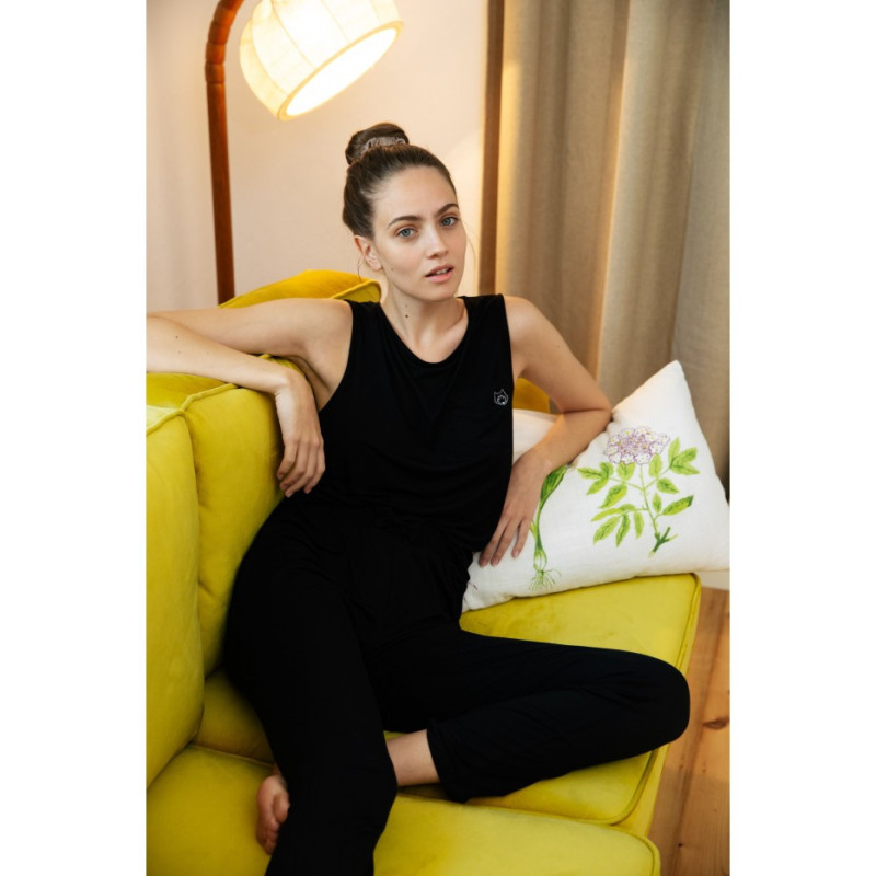 LA022 Top do spania bez rękawów z kieszonką - czarny