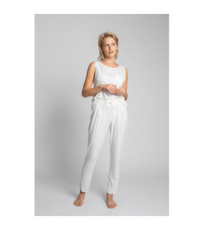 LA025 Spodnie do spania z wąskimi nogawkami - ecru