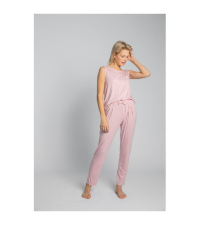 LA025 Spodnie do spania z wąskimi nogawkami - różowe