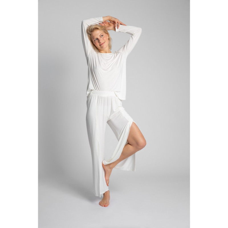 LA026 Spodnie z rozcięciami na nogawkach - ecru