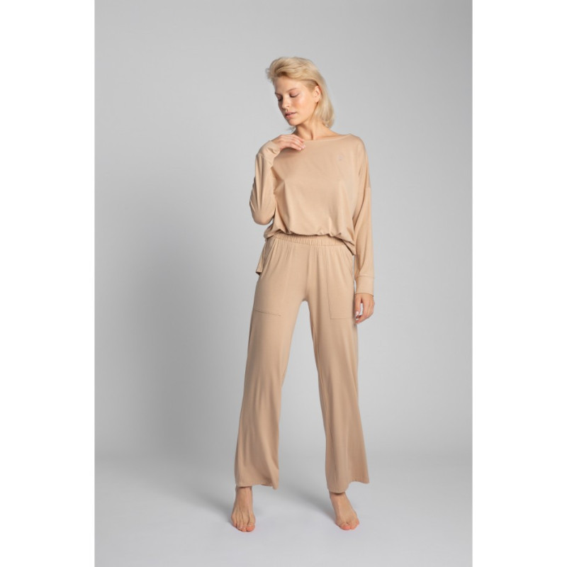 LA028 Spodnie do spania z szerokimi nogawkami - cappuccino