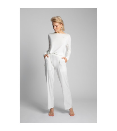 LA028 Spodnie do spania z szerokimi nogawkami - ecru