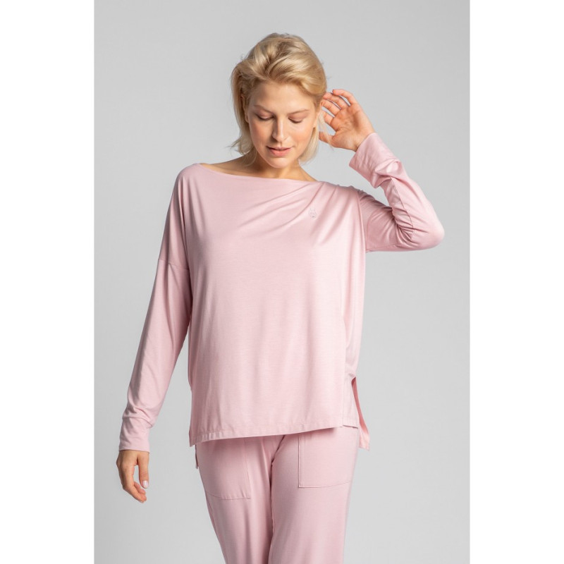 LA029 Wiskozowa bluzka z rozcięciami po bokach - różowa
