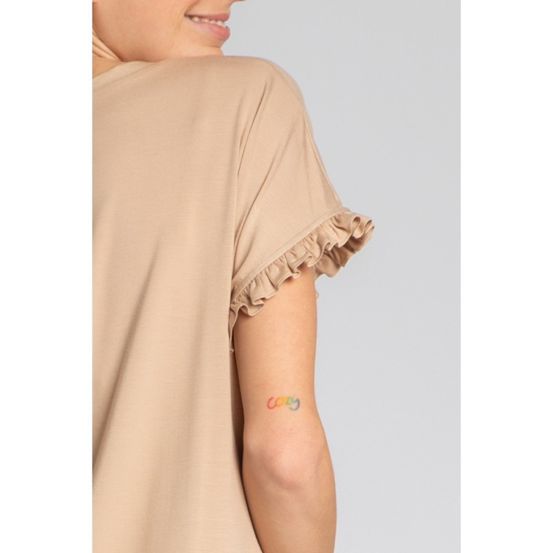 LA030 Koszula nocna z falbankami - cappuccino