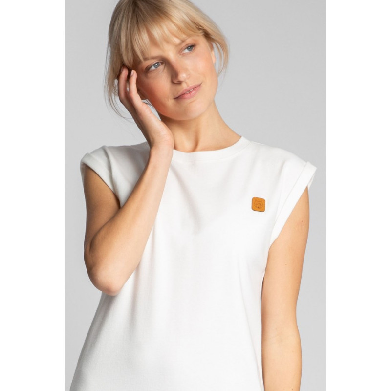 LA033 Sukienka z bawełny prążkowanej bez rękawów - ecru