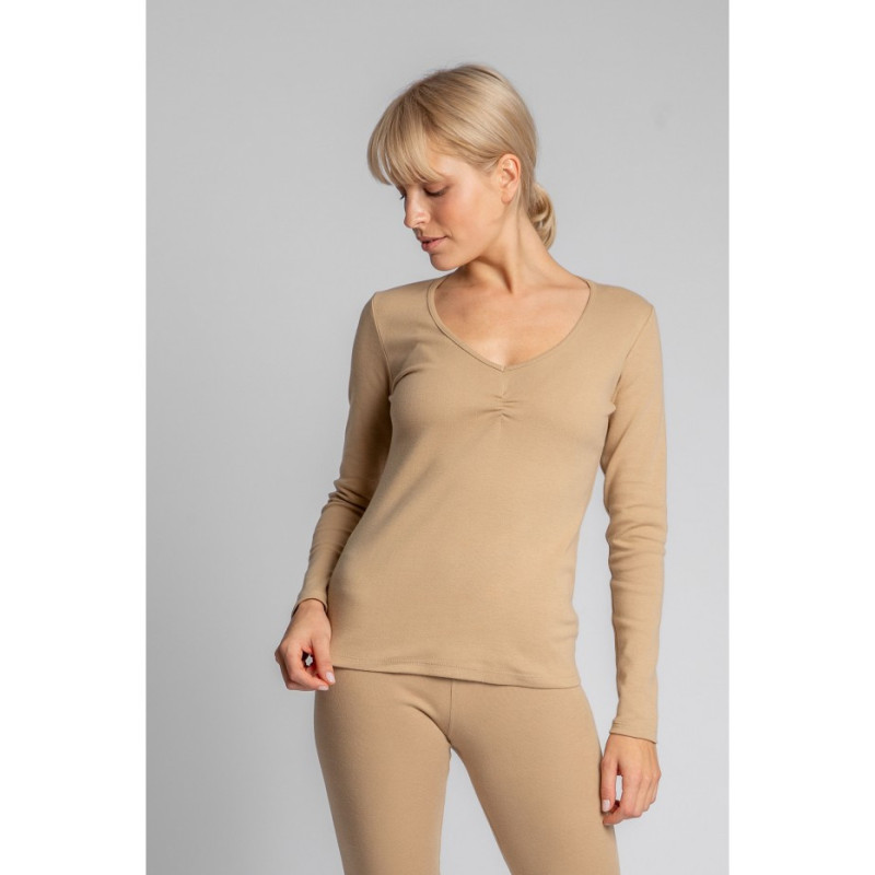 LA034 Bawełniana bluzka z długimi rękawami - cappuccino