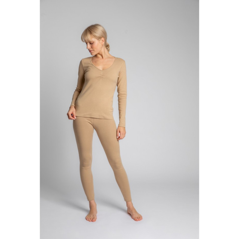 LA034 Bawełniana bluzka z długimi rękawami - cappuccino