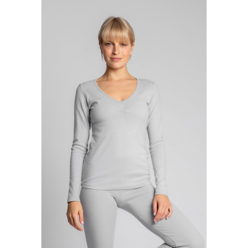 LA034 Bawełniana bluzka z długimi rękawami - popielata