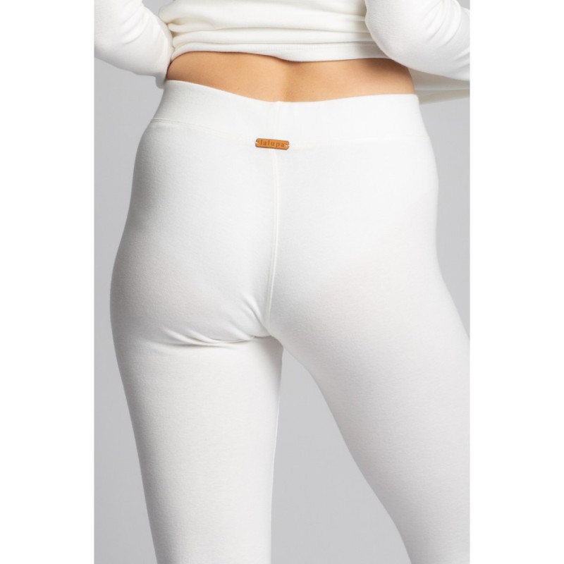 LA035 Bawełniane legginsy z dzianiny prążkowanej - ecru