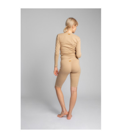 LA036 Bawełniane szorty-kolarki z dzianiny prążkowanej - cappuccino