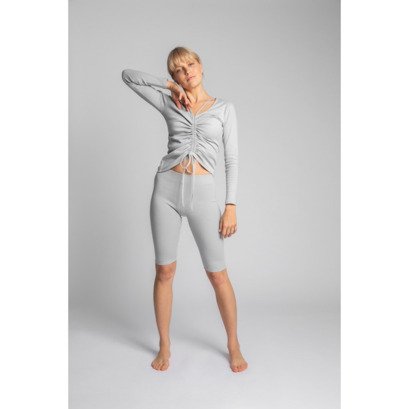 LA036 Bawełniane szorty-kolarki z dzianiny prążkowanej - popielate