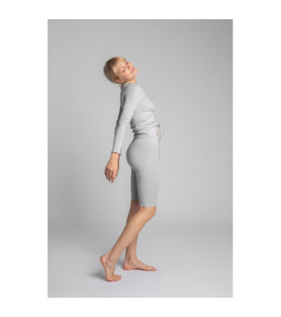 LA036 Bawełniane szorty-kolarki z dzianiny prążkowanej - popielate