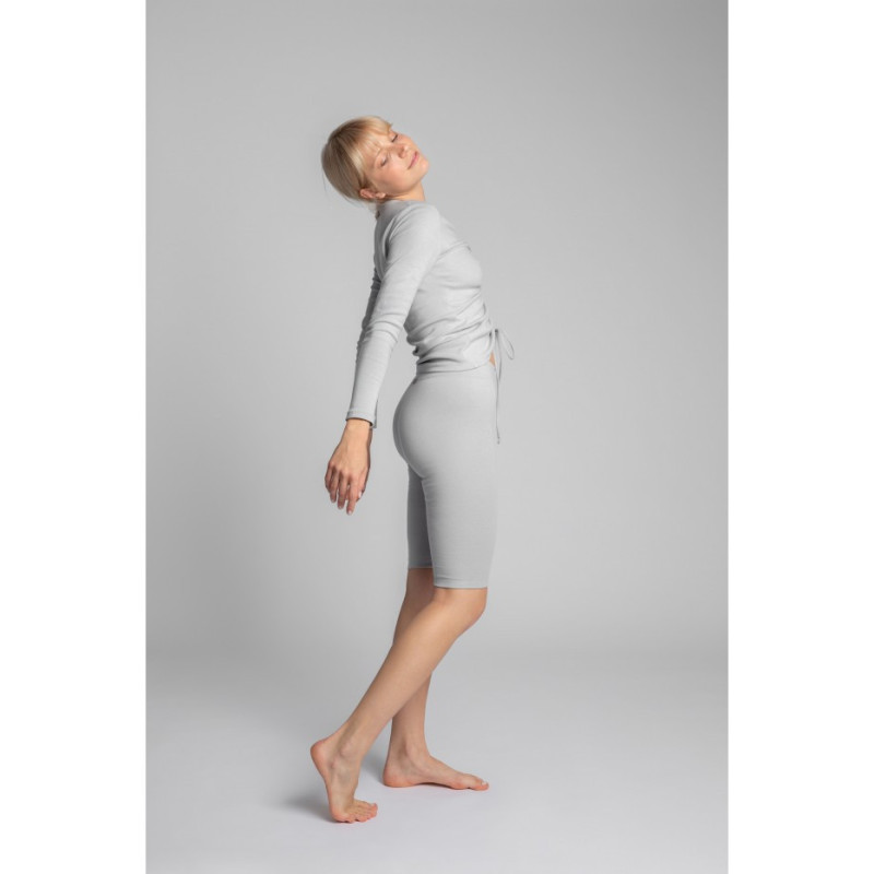 LA036 Bawełniane szorty-kolarki z dzianiny prążkowanej - popielate