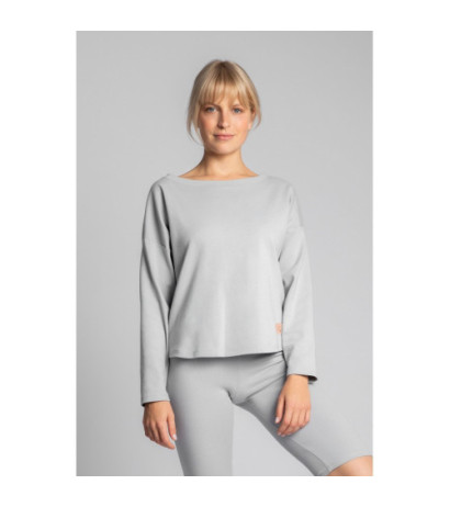 LA037 Bawełniana bluza z dzianiny prążkowanej - popielata