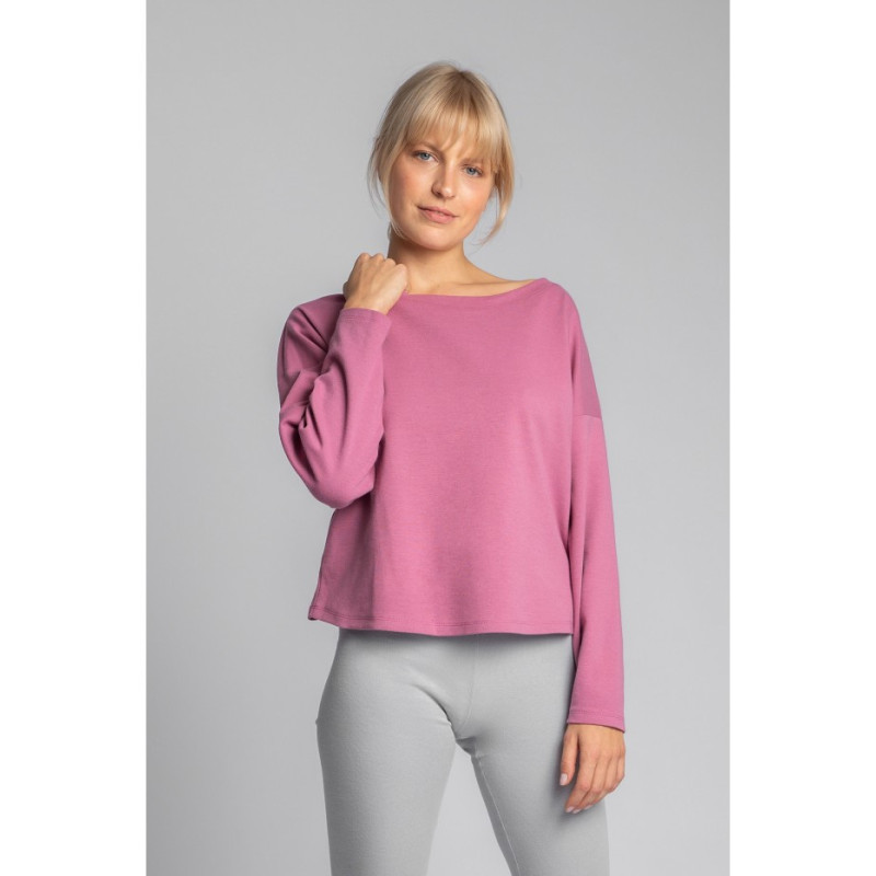 LA037 Bawełniana bluza z dzianiny prążkowanej - wrzosowa