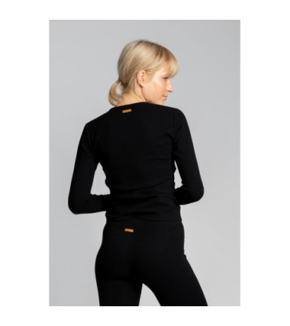 LA038 Bawełniana bluzka z dzianiny prążkowanej - czarna