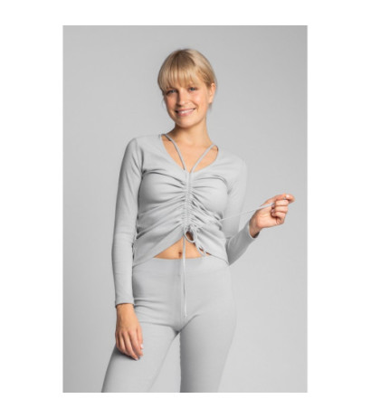 LA038 Bawełniana bluzka z dzianiny prążkowanej - popielata