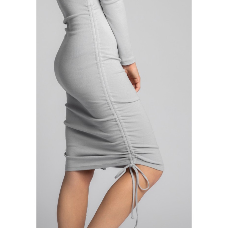 LA039 Bawełniana sukienka z dzianiny prążkowanej - popielata