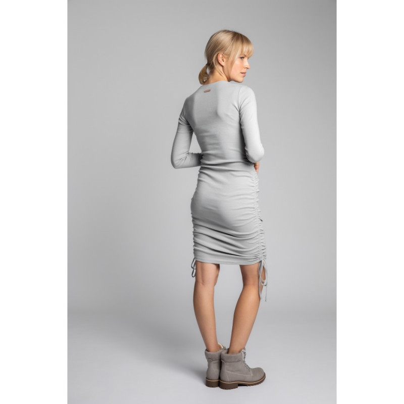 LA039 Bawełniana sukienka z dzianiny prążkowanej - popielata