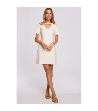M579 Sukienka Trapezowa Z Dekoltem - śmietankowa