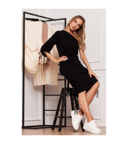 M580 Sukienka Na Jedno Ramię - czarna