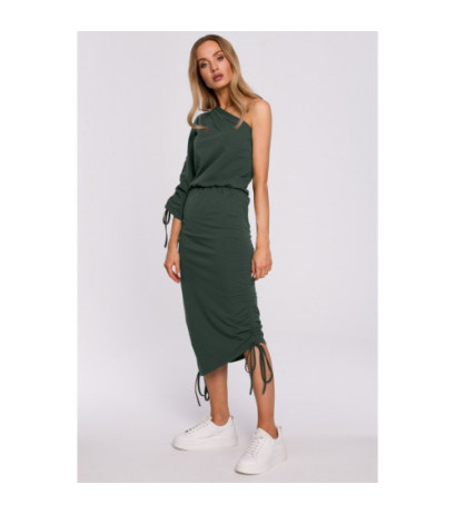M580 Sukienka Na Jedno Ramię - militarna zieleń