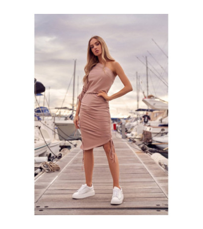 M580 Sukienka Na Jedno Ramię - mokka