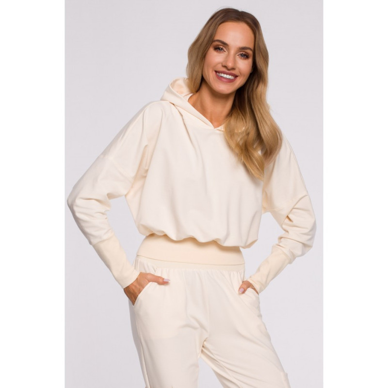 M592 Bluza Z Kapturem I Ściągaczem - śmietankowa