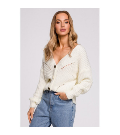 M594 Kardigan Z Ażurowym Wzorem - ecru