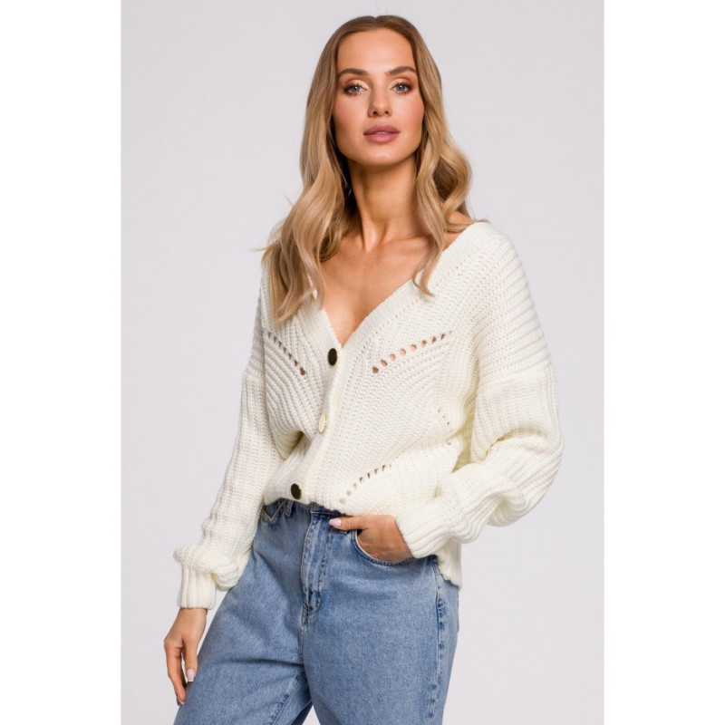 M594 Kardigan Z Ażurowym Wzorem - ecru