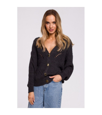 M594 Kardigan Z Ażurowym Wzorem - grafitowy