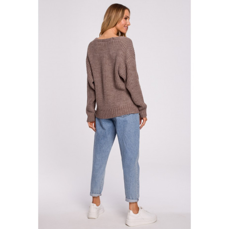 M594 Kardigan Z Ażurowym Wzorem - mokka