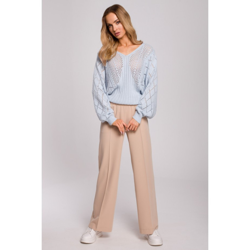 M595 Sweter Z Rękawami Nietoperzowymi - błękitny