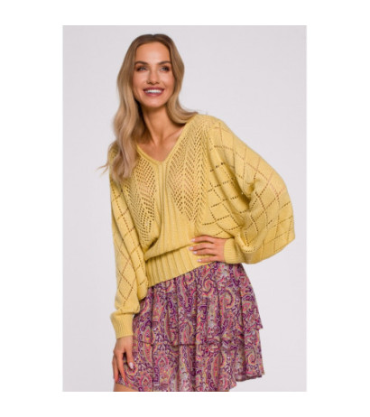 M595 Sweter Z Rękawami Nietoperzowymi - żółty