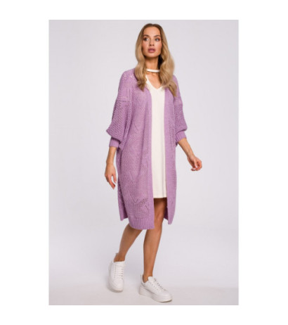 M599 Długi Ażurowy Kardigan - liliowy
