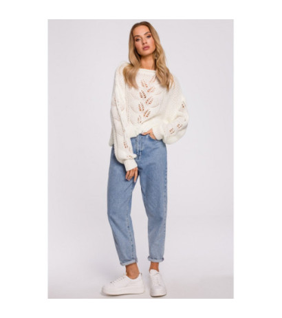 M600 Sweter Z Ażurowym Wzorem - ecru