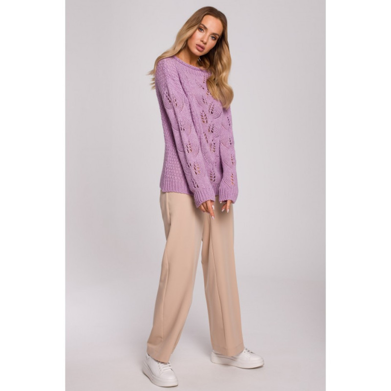 M600 Sweter Z Ażurowym Wzorem - liliowy