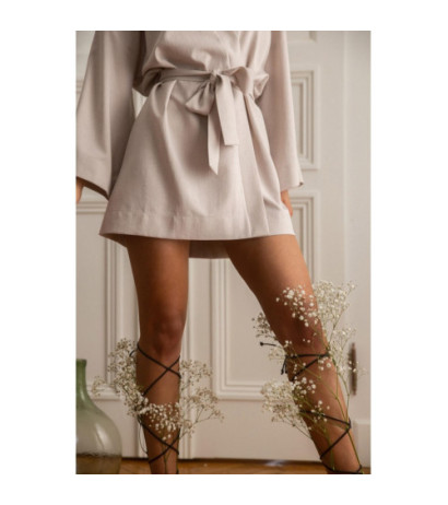 K101 Kimono suknelė su diržu - smėlio spalvos