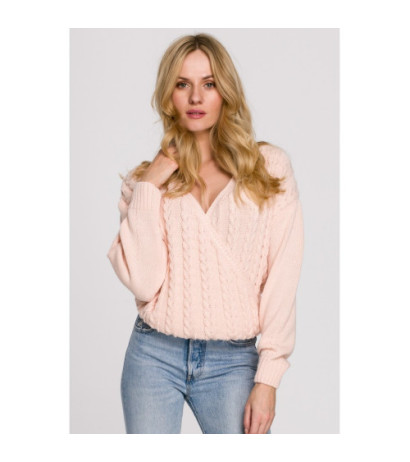 K105 Sweter krótki na zakładkę - brzoskwiniowy