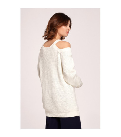 BK069 Sweter z wycięciami na ramionach - ecru