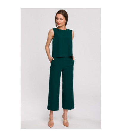 S256 Spodnie z szerokimi nogawkami długości 7/8 - zielone